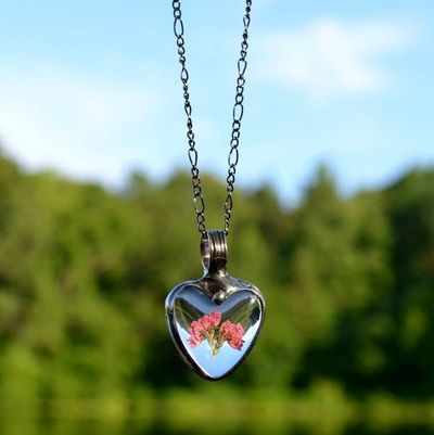 Alternate image for Pink Scottish Heather Heart Pendant Necklace