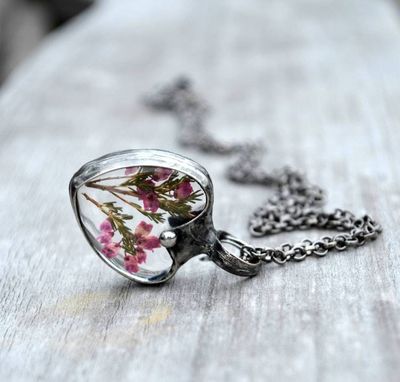 Alternate image for Pink Scottish Heather Heart Pendant Necklace