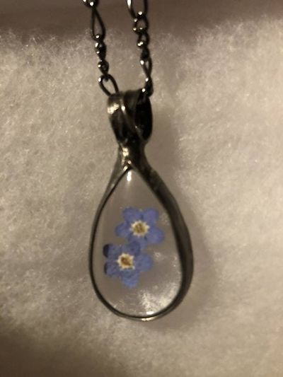 Alternate image for Real Pressed Flower Jewelry, Forget Me Not Pendant Necklace, Teardrop