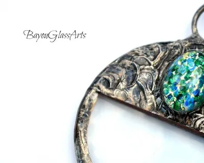 Alternate image for Unique Magnifying Glass Pendant Necklace for Women, Green Glass Opal Accent