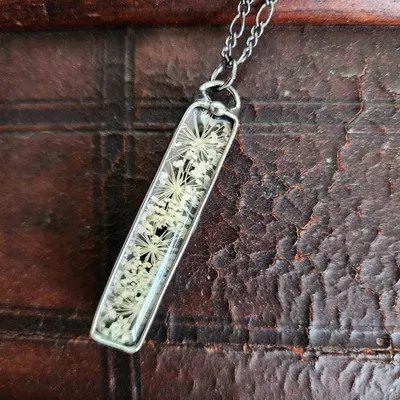 Alternate image for Pressed Flower Necklace, Real Queen Annes Lace Pendant, 13th Wedding Anniversary Gift for Wife