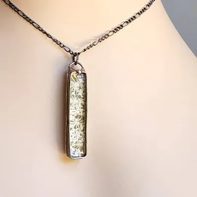 Alternate image for Pressed Flower Necklace, Real Queen Annes Lace Pendant, 13th Wedding Anniversary Gift for Wife