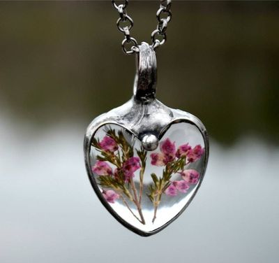 Alternate image for Pink Scottish Heather Heart Pendant Necklace