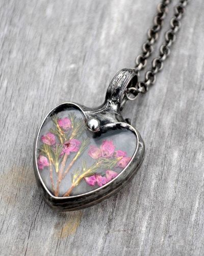 Alternate image for Pink Scottish Heather Heart Pendant Necklace