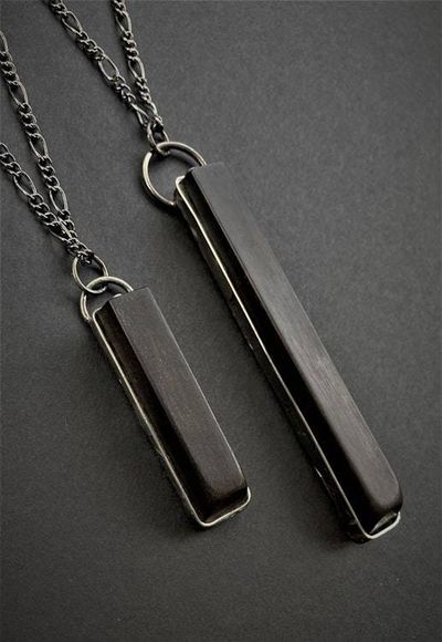 Alternate image for Antique Ebony Piano Key Pendant, Half Note, Long Adjustable Necklace Chain