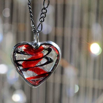 Alternate image for Swirled Fused Glass Heart Necklace, Red and Black Heart Pendant