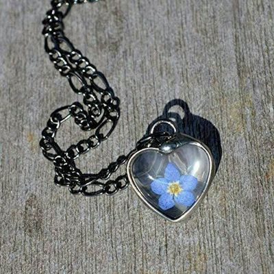 Alternate image for Forget-Me-Not Heart Charm Necklace, Real Pressed Flower Jewelry