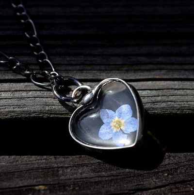Alternate image for Forget-Me-Not Heart Charm Necklace, Real Pressed Flower Jewelry