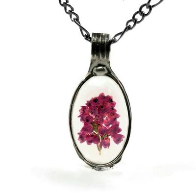 Alternate image for Scottish Heather Pendant Necklace for Women, Real Pressed Flower Jewelry