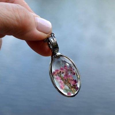 Alternate image for Scottish Heather Pendant Necklace for Women, Real Pressed Flower Jewelry