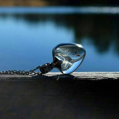 Alternate image for Dandelion Seed Heart Pendant Necklace for Women, Stained Glass Terrarium Jewelry