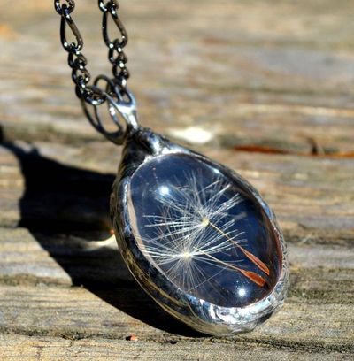 Alternate image for Dandelion Seed Necklace, Wish Jewelry for Women, Make a Wish Pendant, 2 Dandelion Seeds