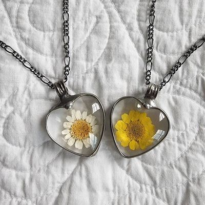 Alternate image for Sunflower Heart Pendant Necklace for Women, Real Pressed Flower Jewelry