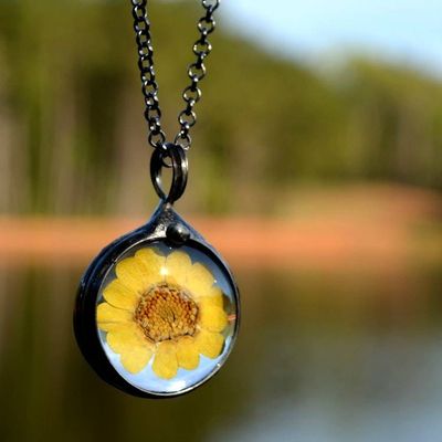 Alternate image for Sunflower Pendant Necklace for Women, Real Pressed Flower Jewelry