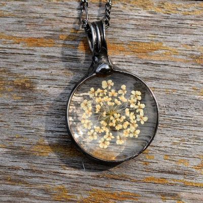 Alternate image for Queen Annes Lace Pendant Necklace, Real Pressed Flower Jewelry for Women