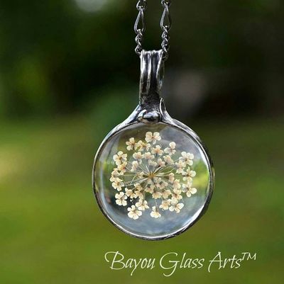 Alternate image for Queen Annes Lace Pendant Necklace, Real Pressed Flower Jewelry for Women