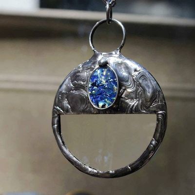 Alternate image for Unique Magnifying Glass Pendant Necklace for Women, Green Glass Opal Accent