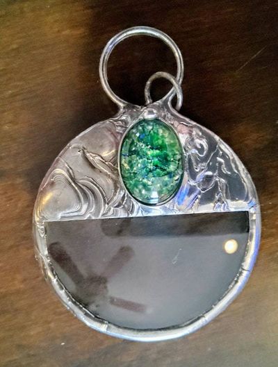 Alternate image for Unique Magnifying Glass Pendant Necklace for Women, Green Glass Opal Accent
