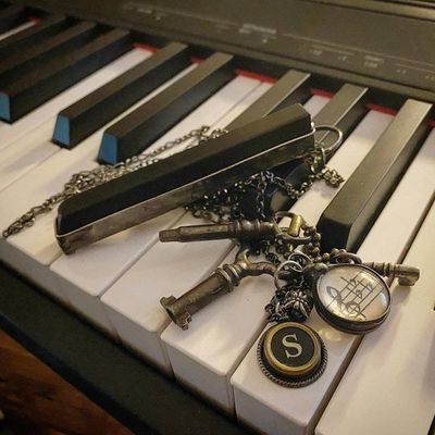Alternate image for Real Ebony Piano Key Pendant Necklace or Key Chain, Antique 100 year old Sharp Flat Wooden Jewelry