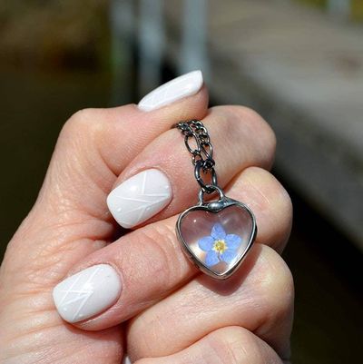 Alternate image for Pressed Flower Jewelry, Real Forget-Me-Not Heart Charm Necklace, Quality Glass Jewelry Gift for Girlfriend, Valentines Day Gift