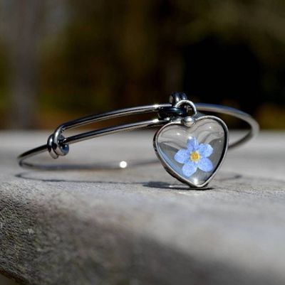 Alternate image for Bracelet, Forget-Me-Not Heart Charm, Real Pressed Flower Jewelry, Valentines Day Gift for Her