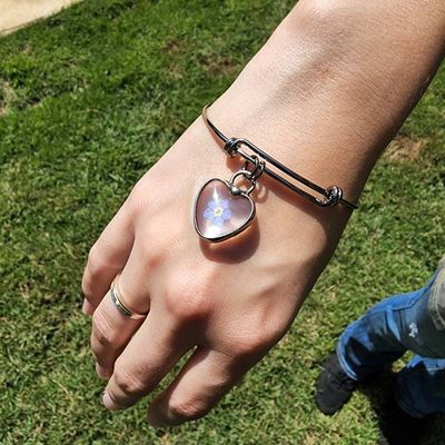 Alternate image for Bracelet, Forget-Me-Not Heart Charm, Real Pressed Flower Jewelry, Valentines Day Gift for Her