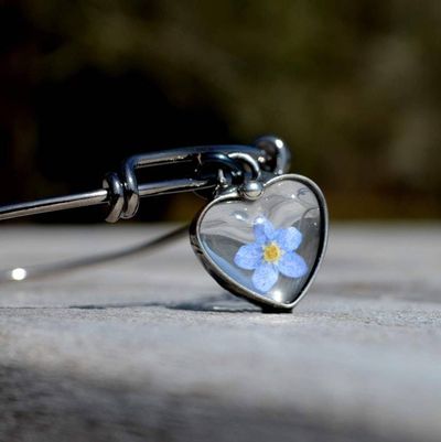 Alternate image for Bracelet, Forget-Me-Not Heart Charm, Real Pressed Flower Jewelry, Valentines Day Gift for Her