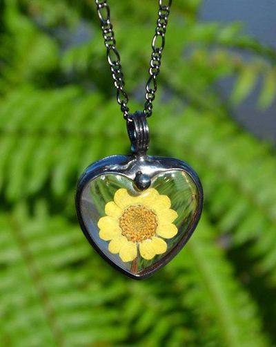 Alternate image for Necklace for Women, Sunflower Heart Pendant, Real Pressed Flower Jewelry