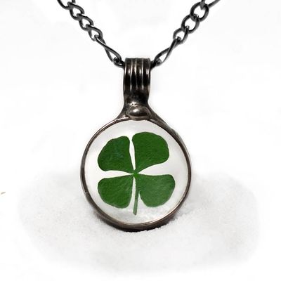 Alternate image for Four-Leaf Clover Necklace, Glass Terrarium Pendant, Good Luck Charm, March Birthday Jewelry Gift