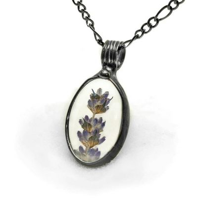 Alternate image for Real Pressed Flower Pendant Necklace, Purple Lavender Jewelry Gift for Her, Quality Glass Terrarium Pendant,