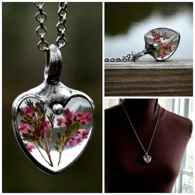Alternate image for Pressed Flower Necklace for Women, Pink Scottish Heather Heart Pendant, Quality Glass Jewelry, Valentines Day Gift for Her