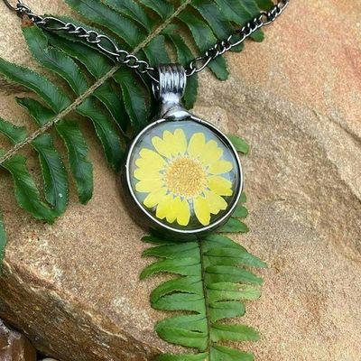 Alternate image for Pressed Flower Necklace for Women, Sunflower Pendant, Yellow Wildflower Jewelry