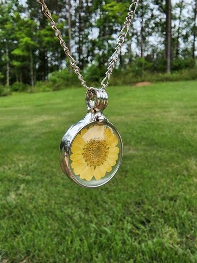 Alternate image for Pressed Flower Necklace for Women, Sunflower Pendant, Yellow Wildflower Jewelry