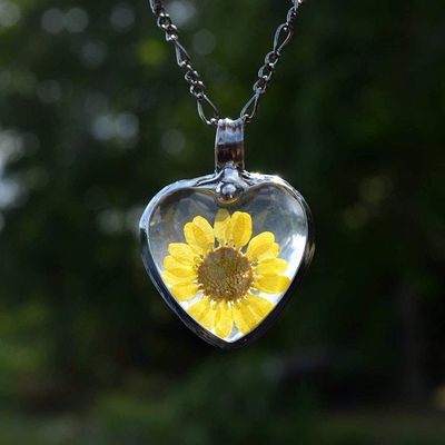 Alternate image for Necklace for Women, Sunflower Heart Pendant, Real Pressed Flower Jewelry, Valentines Day Gift for Girlfriend