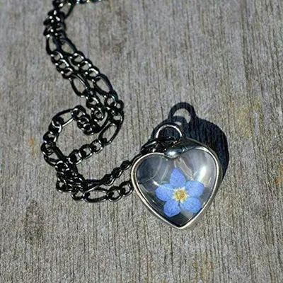 Alternate image for Pressed Flower Jewelry, Real Forget-Me-Not Heart Charm Necklace, Quality Glass Jewelry Gift for Girlfriend, Valentines Day Gift