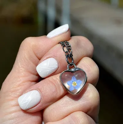 Alternate image for Pressed Flower Jewelry, Real Forget-Me-Not Heart Charm Necklace, Quality Glass Jewelry Gift for Girlfriend, Valentines Day Gift