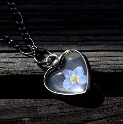 Alternate image for Pressed Flower Jewelry, Real Forget-Me-Not Heart Charm Necklace, Quality Glass Jewelry Gift for Girlfriend, Valentines Day Gift
