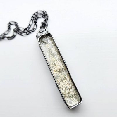 Primary image for Pressed Flower Necklace, Real Queen Annes Lace Pendant, 13th Wedding Anniversary Gift for Wife