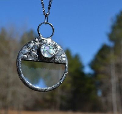 Alternate image for Magnifying Glass Necklace for Women with Abalone Shell Accent, Unisex Modern Monocle, Fashion Reading Aid