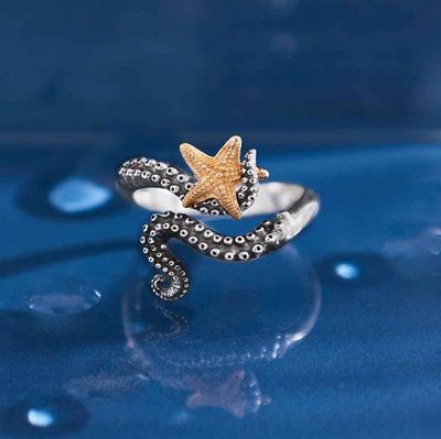 Alternate image for Adjustable Octopus and Starfish Ring