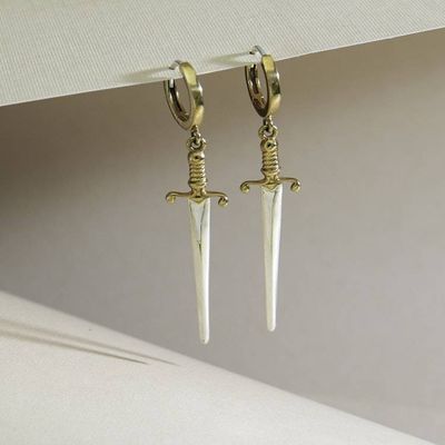 Alternate image for Bronze Huggie Hoops with Mixed Metal Swords