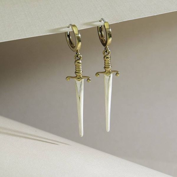 Alternate image for Bronze Huggie Hoops with Mixed Metal Swords