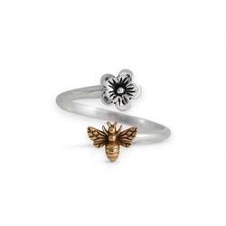 Image for Adjustable Flower and Bee Ring