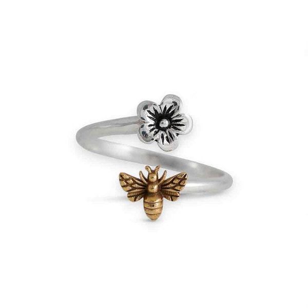 Alternate image for Adjustable Flower and Bee Ring