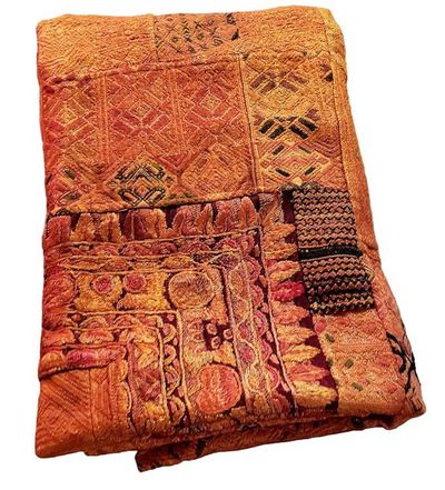 Alternate image for Beautiful Sun-Kissed Amber Guatemalan Mixed Huipile Embroidered Blanket or Throw
