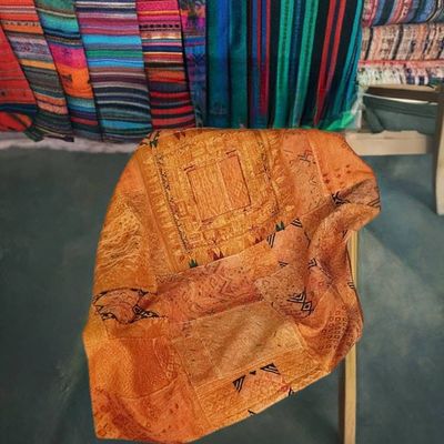 Alternate image for Beautiful Sun-Kissed Amber Guatemalan Mixed Huipile Embroidered Blanket or Throw