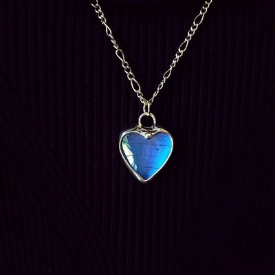 Alternate image for Blue Butterfly Heart Necklace, Real Blue Morpho Butterfly Wing Jewelry, Valentines Day Gift for Her