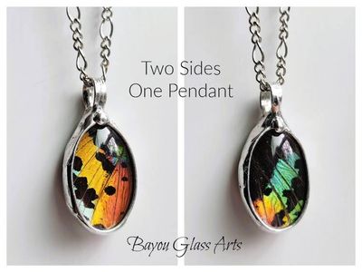 Alternate image for Bright Butterfly Wing Pendant Necklace for Women, Real Sunset Moth Wing Jewelry, Naturally Colorful Insect