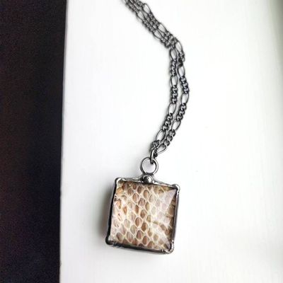 Alternate image for Real Snakeskin Pendant Necklace, Handmade Stained Glass Jewelry