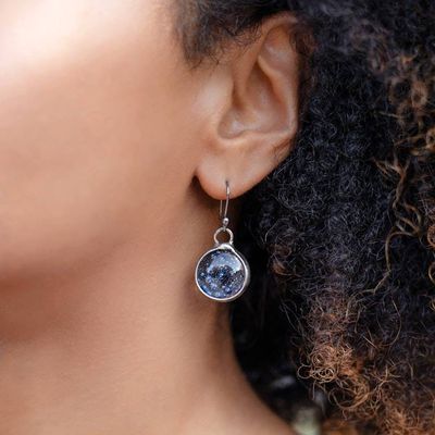 Primary image for Blue Bubble Dot Earrings, Handcrafted Fused Glass Dangles, Blue Mermaid Kiss Drop Earrings